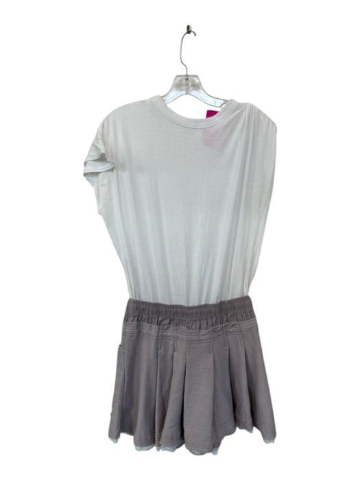 Daily Practice Size XS White & Mauve Cotton Blend Drawstring Pleated Dress White & Mauve / XS