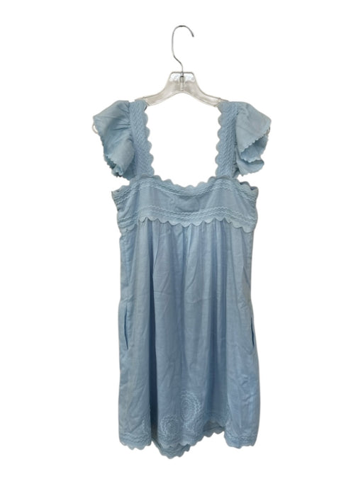 J.Marie Size XS Baby Blue Rayon Blend Scallop Detail Embroidery Mini Dress Baby Blue / XS