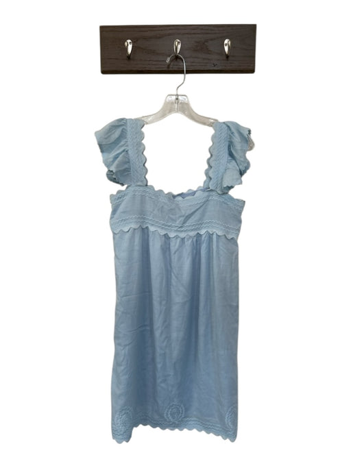 J.Marie Size XS Baby Blue Rayon Blend Scallop Detail Embroidery Mini Dress Baby Blue / XS