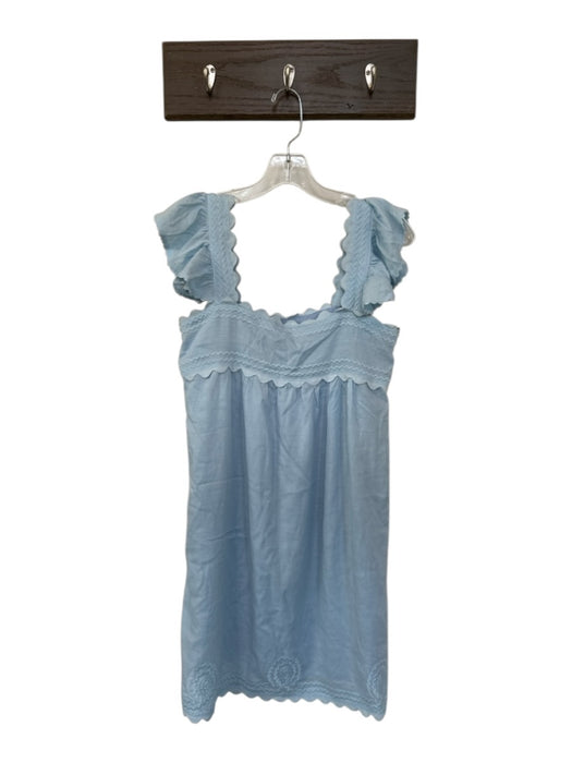 J.Marie Size XS Baby Blue Rayon Blend Scallop Detail Embroidery Mini Dress Baby Blue / XS