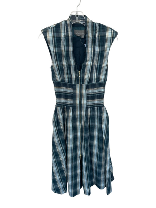 Anthropologie Size XS/P Blue & Aqua Baumwolle Shoulder Pads Plaid Midi Dress Blue & Aqua / XS/P
