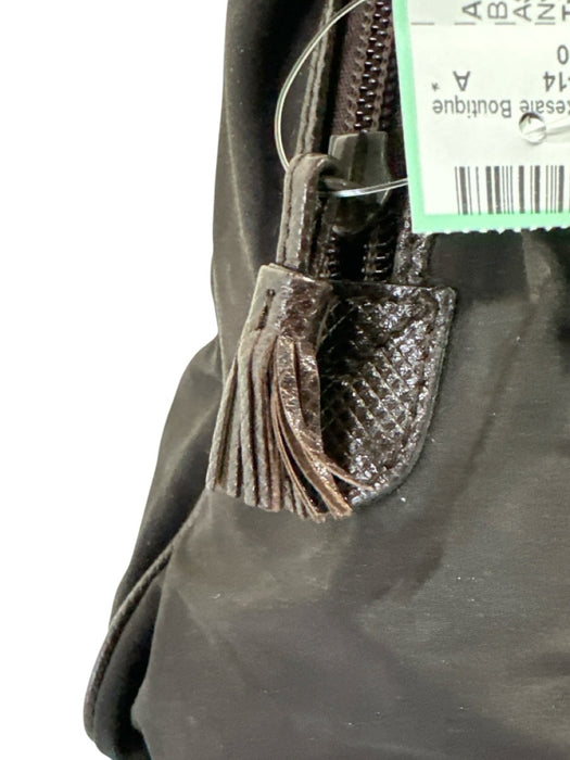 Bottega Veneta Dark Brown Nylon Leather trim Top Handles Top Zip Bag Dark Brown / M