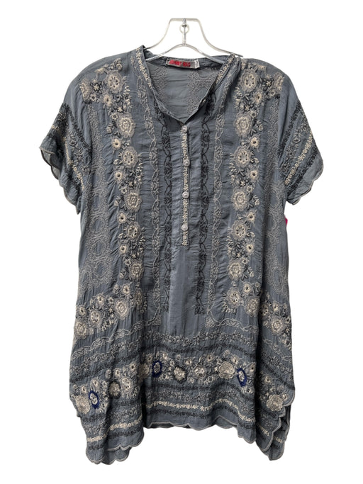 Johnny Was Size Small Gray & multi Rayon Blend Embroidered Short Sleeve Dress Gray & multi / Small