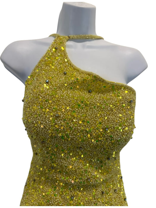 Portia & Scarlett Size 2 Yellow Polyester Sequined padded Leg Slit Gown Yellow / 2