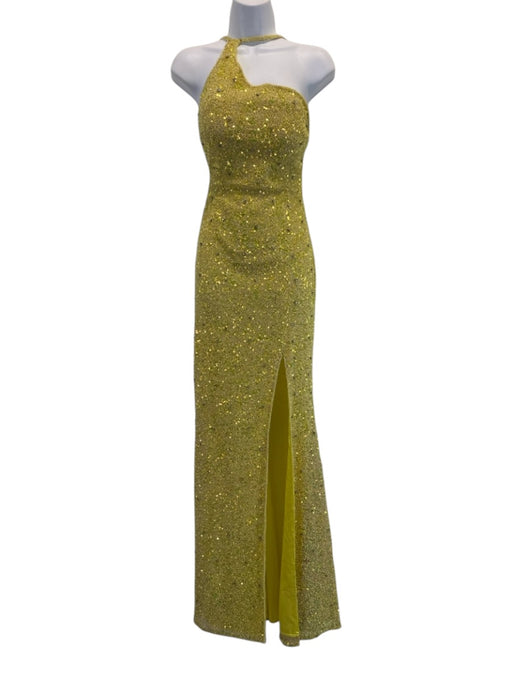 Portia & Scarlett Size 2 Yellow Polyester Sequined padded Leg Slit Gown Yellow / 2