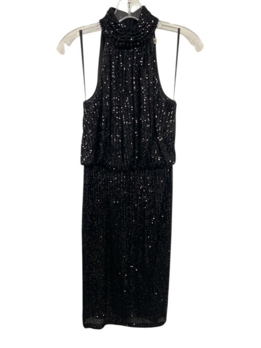Eliza J Size 2 Black Poly Blend Sleeveless Sequined Halter Neck Dress Black / 2