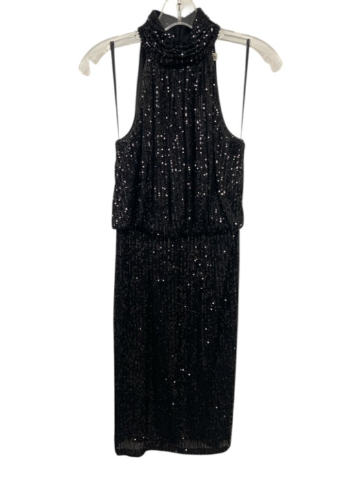 Eliza J Size 2 Black Poly Blend Sleeveless Sequined Halter Neck Dress Black / 2
