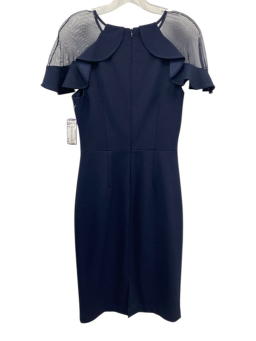Eliza J Size 6 Navy Poly Blend Cap Sleeve Zip Back Ruffle Short Sleeve Dress Navy / 6
