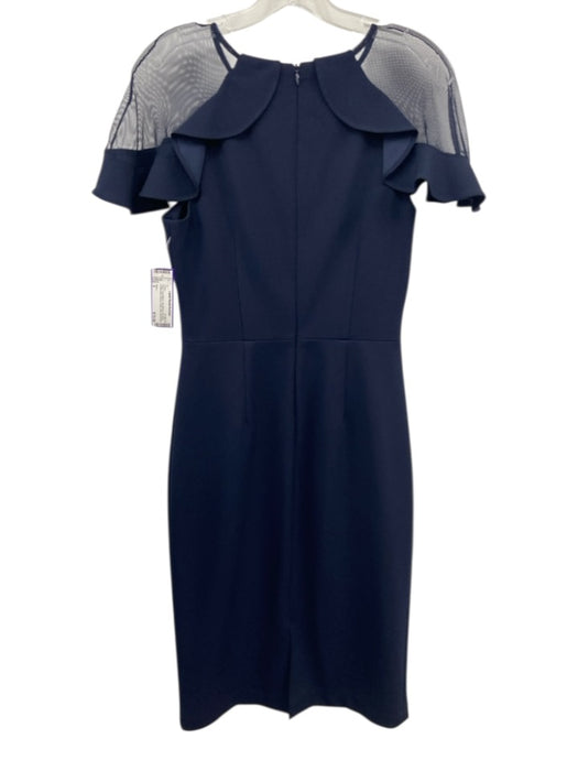 Eliza J Size 6 Navy Poly Blend Cap Sleeve Zip Back Ruffle Short Sleeve Dress Navy / 6