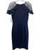 Eliza J Size 6 Navy Poly Blend Cap Sleeve Zip Back Ruffle Short Sleeve Dress Navy / 6