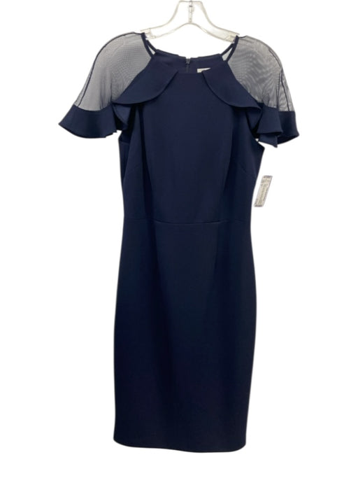 Eliza J Size 6 Navy Poly Blend Cap Sleeve Zip Back Ruffle Short Sleeve Dress Navy / 6
