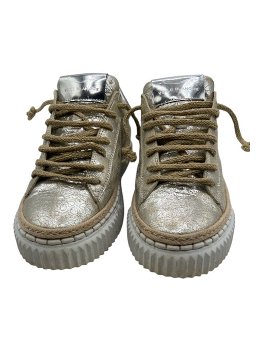 Voile Blanche Shoe Size 37 Silver & Beige Leather Metallic Crinkle Sneakers Silver & Beige / 37