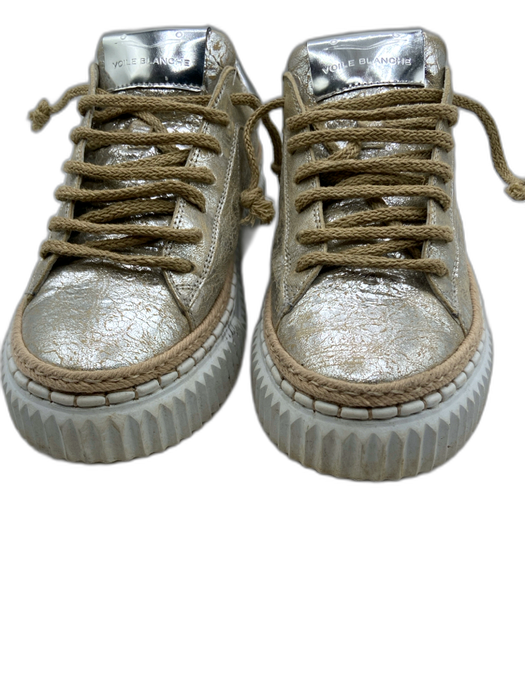 Voile Blanche Shoe Size 37 Silver & Beige Leather Metallic Crinkle Sneakers Silver & Beige / 37
