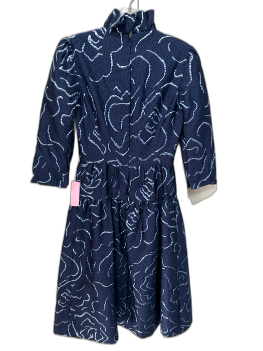 Rickie Freeman for Teri Jon Size 2 Navy blue & silver Textured 3/4 Sleeve Dress Navy blue & silver / 2