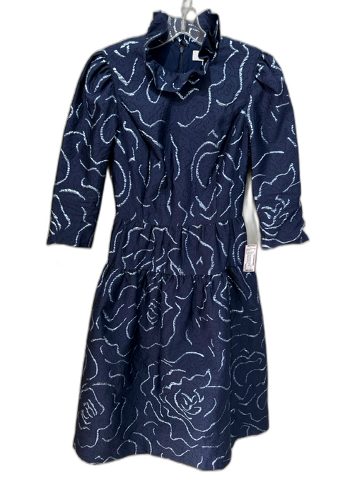 Rickie Freeman for Teri Jon Size 2 Navy blue & silver Textured 3/4 Sleeve Dress Navy blue & silver / 2