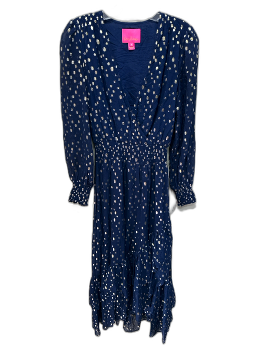 Lilly Pulitzer Size 0 Navy blue & gold Viscose Metallic Thread V Neck Dress Navy blue & gold / 0