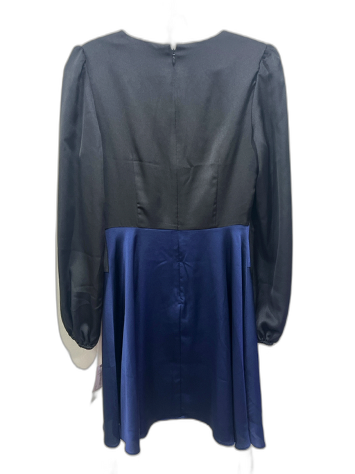 Milly Size 0 Black & Navy Blue Polyester Blend Satin Colorblock Tie Waist Dress Black & Navy Blue / 0