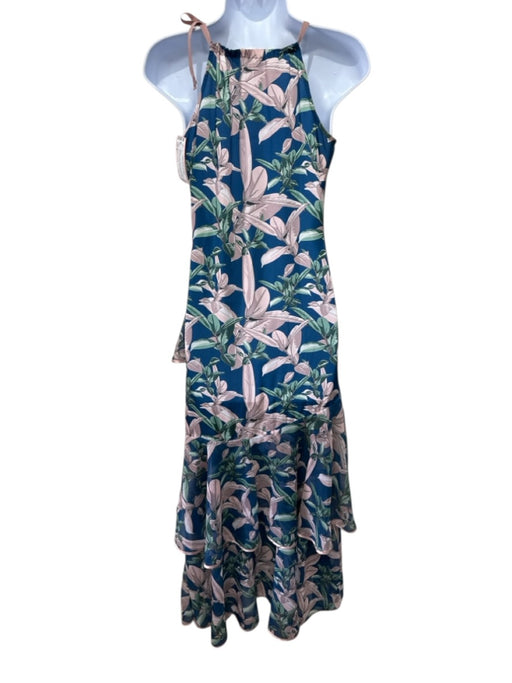 Adriana Contreras Size 0 Navy Blue, Pink, Green Polyester Trim Tiered Dress Navy Blue, Pink, Green / 0