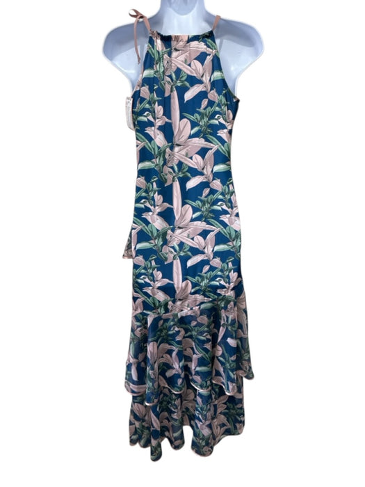 Adriana Contreras Size 0 Navy Blue, Pink, Green Polyester Trim Tiered Dress Navy Blue, Pink, Green / 0