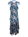 Adriana Contreras Size 0 Navy Blue, Pink, Green Polyester Trim Tiered Dress Navy Blue, Pink, Green / 0