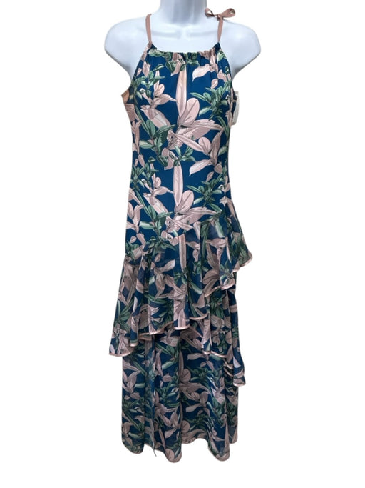 Adriana Contreras Size 0 Navy Blue, Pink, Green Polyester Trim Tiered Dress Navy Blue, Pink, Green / 0