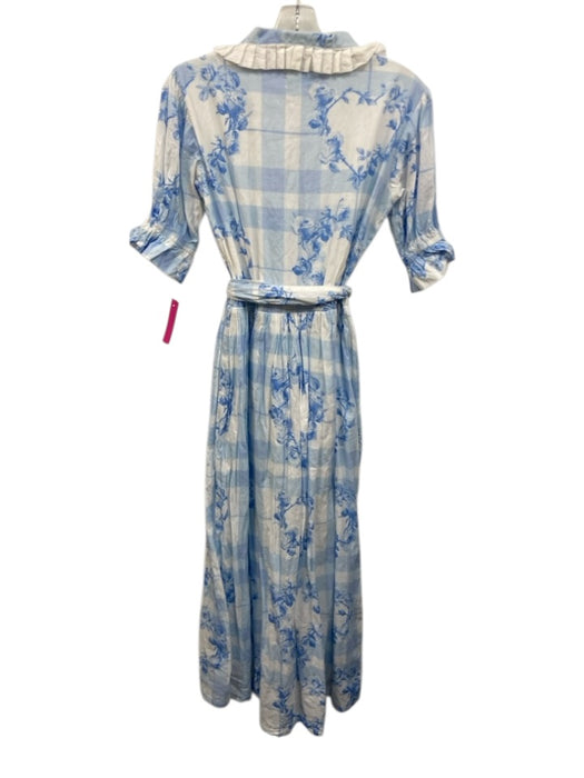 Darlington Isle Size M Blue & White Cotton Puff 1/2 Sleeve Plaid & Floral Dress Blue & White / M