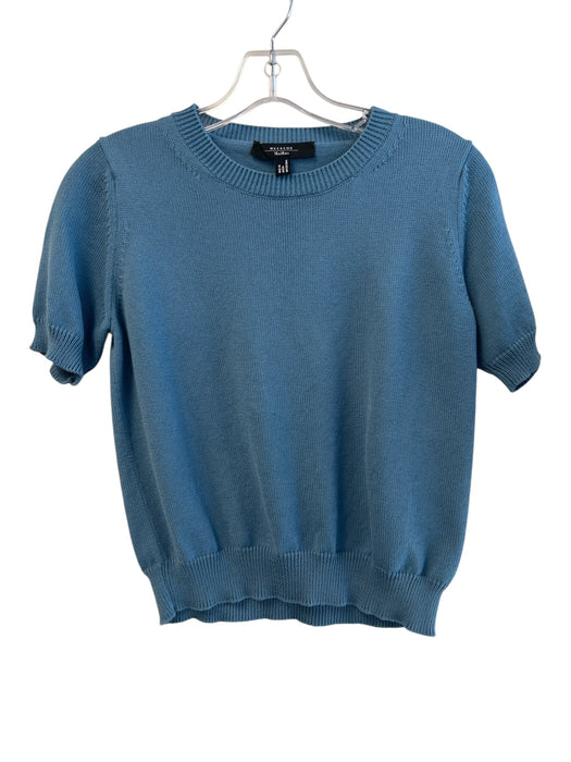 Weekend Max Mara Size S Blue Cotton Knit Round Neck Short Sleeve Top Blue / S