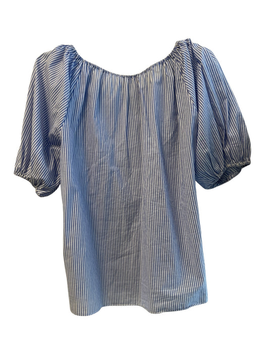 Ann Mashburn Size S Blue & White Cotton Tie V Neck Short Sleeve Top Blue & White / S