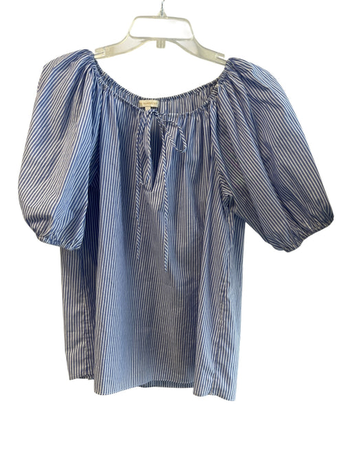 Ann Mashburn Size S Blue & White Cotton Tie V Neck Short Sleeve Top Blue & White / S