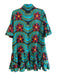 La Double J Size XS Green & Multi Cotton Collared Button Up Trumpet Sleeve Dress Green & Multi / XS