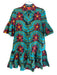 La Double J Size XS Green & Multi Cotton Collared Button Up Trumpet Sleeve Dress Green & Multi / XS