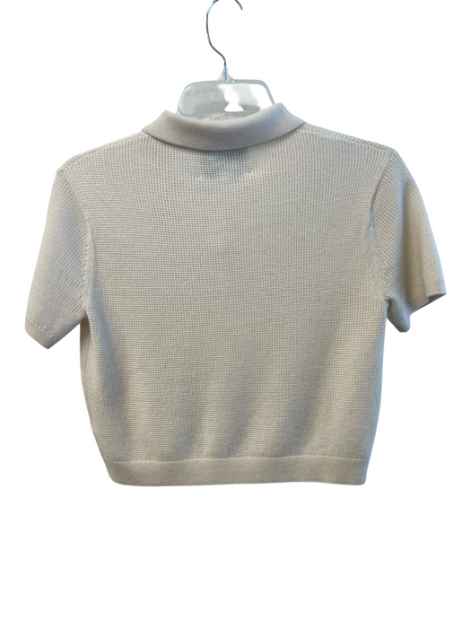 TWP Size S Cream Cashmere Collar 1/2 Button Short Sleeve Cropped Top Cream / S