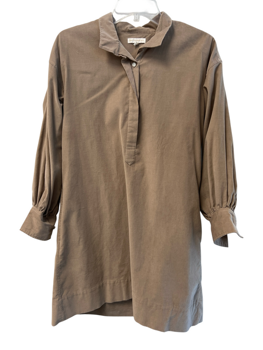 Ann Mashburn Size XS Brown Cotton Corduroy Collared 1/4 Button Long Sleeve Dress Brown / XS