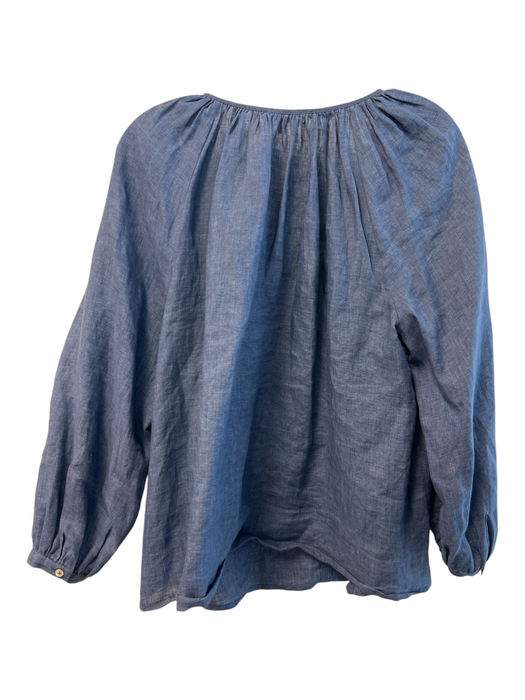 Ann Mashburn Size XS Blue Linen V Neck Long Sleeve Gathered Top Blue / XS