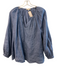 Ann Mashburn Size XS Blue Linen V Neck Long Sleeve Gathered Top Blue / XS