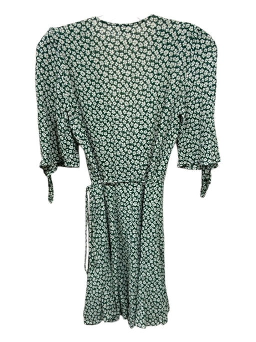 Reformation Size XS Green & White Viscose Floral Wrap Short Sleeve Mini Dress Green & White / XS