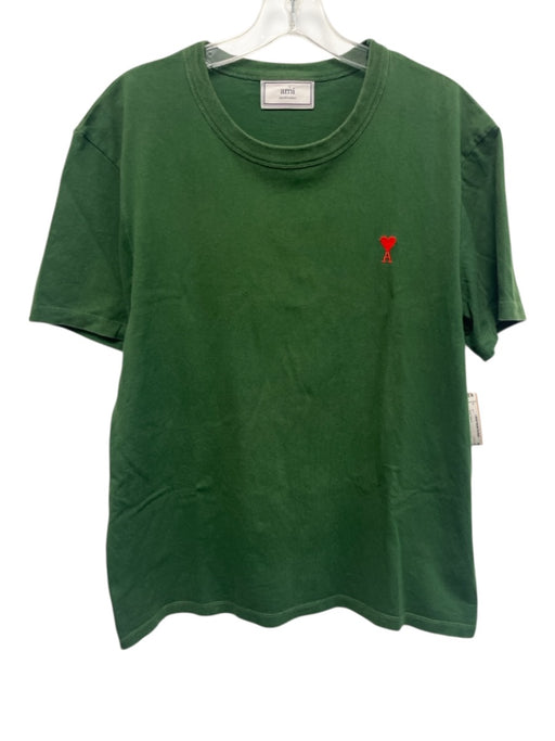 AMI Size Est S Green Cotton Solid T shirt Crew Men's Short Sleeve Green / Est S