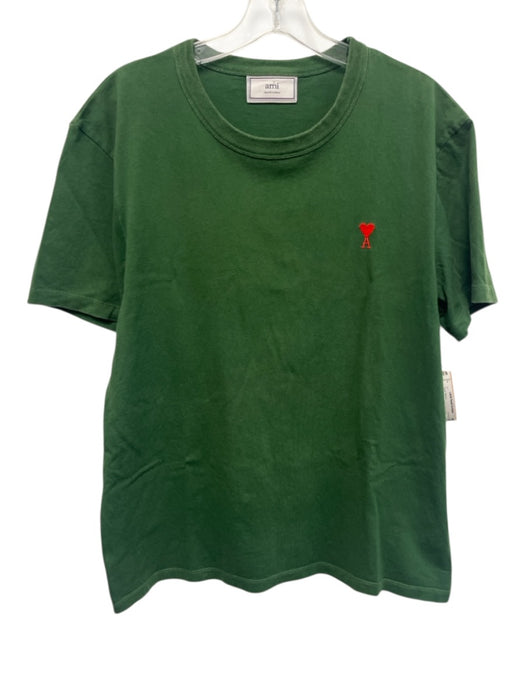 AMI Size Est S Green Cotton Solid T shirt Crew Men's Short Sleeve Green / Est S
