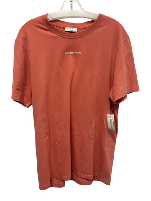 Sandro Size L Red Cotton Blend logo T shirt Crew Men's Short Sleeve Red / L