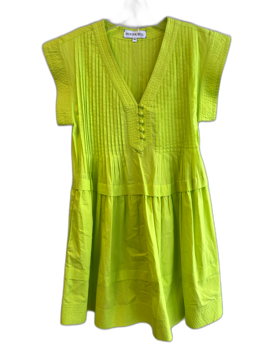 Hunter Bell Size XS Olive Green Cotton V Neck 1/4 Button Pleated Dress Olive Green / XS