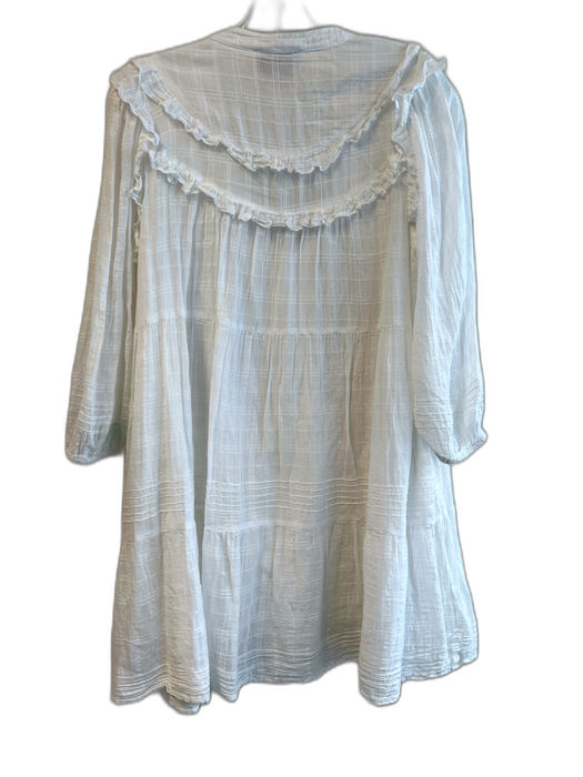 Cleobella Size S White Cotton V Neck 1/2 Sleeve Ruffle Detail Tiered Dress White / S