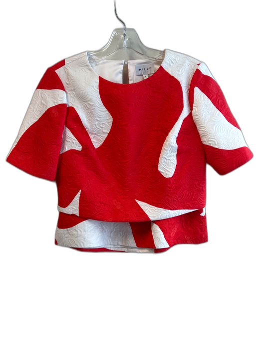 Milly Size P Red & White Polyester Brocade Scoop Neck Short Sleeve Skirt Set Red & White / P
