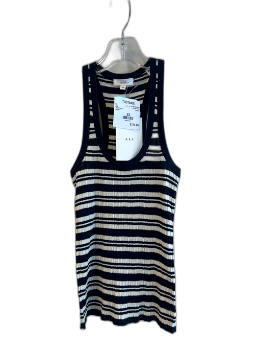 A.L.C. Size XS Navy & white Cotton Ribbed Scoop Neck Racerback Striped Top Navy & white / XS