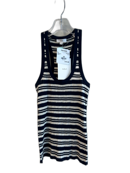 A.L.C. Size XS Navy & white Cotton Ribbed Scoop Neck Racerback Striped Top Navy & white / XS