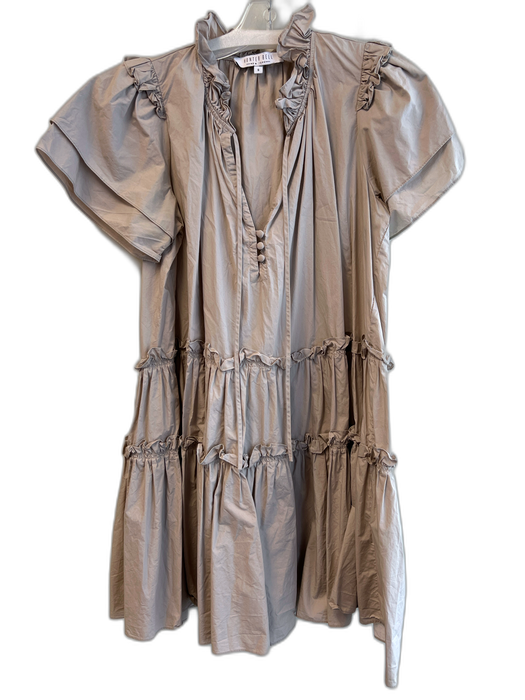 Hunter Bell Size S Brown Cotton V Neck Tie Neck Tiered Ruffle Dress Brown / S