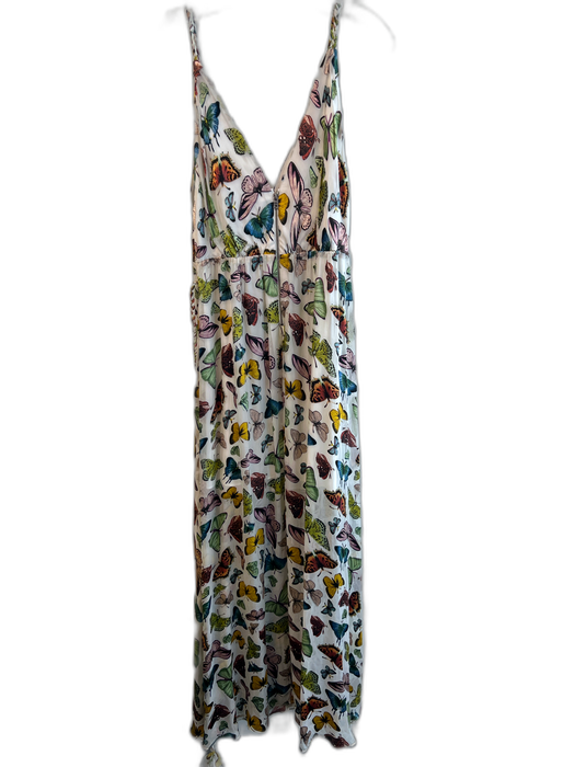 Alice + Olivia Size 4 Cream & Multi Viscose & Silk Sheer Overlay V Neck Dress Cream & Multi / 4
