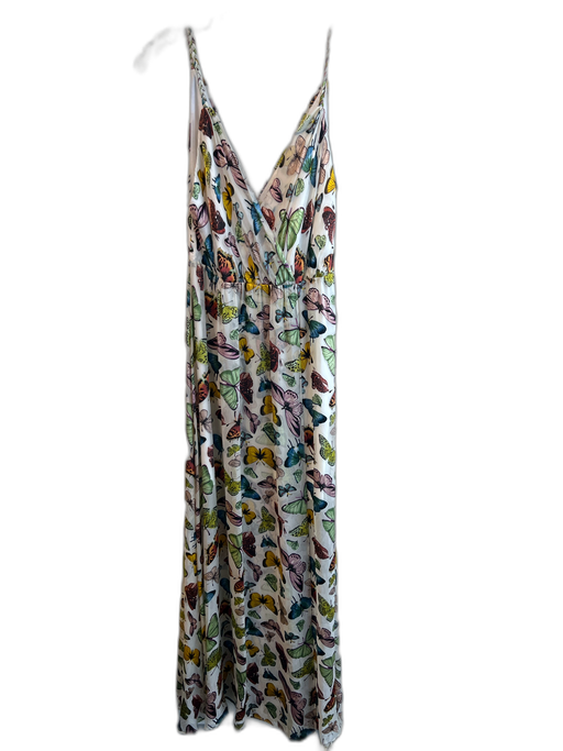 Alice + Olivia Size 4 Cream & Multi Viscose & Silk Sheer Overlay V Neck Dress Cream & Multi / 4