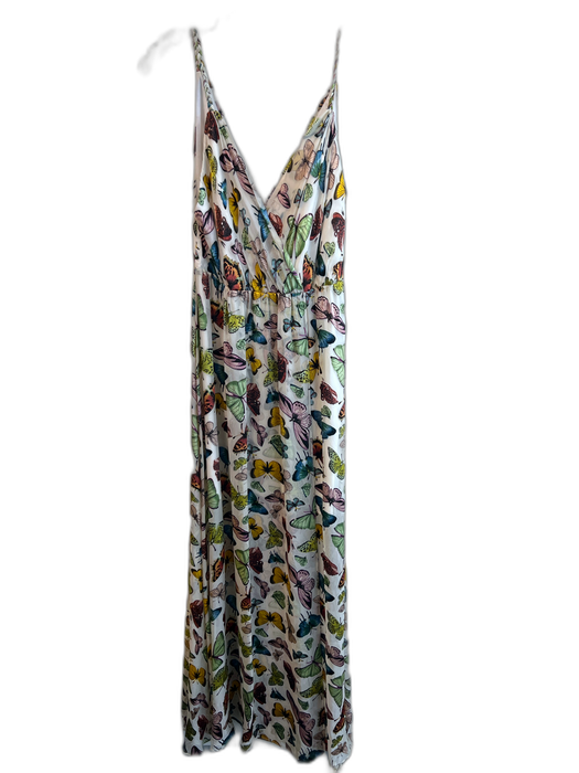 Alice + Olivia Size 4 Cream & Multi Viscose & Silk Sheer Overlay V Neck Dress Cream & Multi / 4