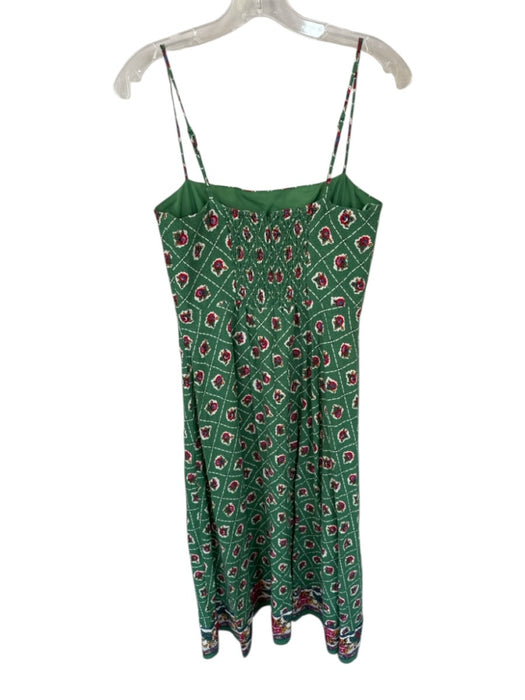 Wayf Size M Green & Red Linen Blend Spaghetti Strap Flowers Back Zip Maxi Dress Green & Red / M
