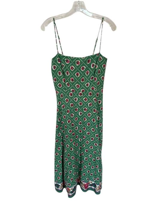 Wayf Size M Green & Red Linen Blend Spaghetti Strap Flowers Back Zip Maxi Dress Green & Red / M
